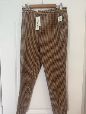 NWT L'Agence Houndstooth Straight Leg Trouser Pants Brown Cream Size 8
